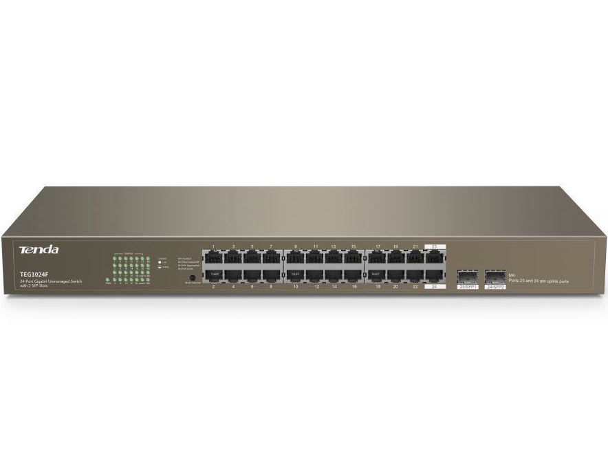 Switch Tenda TEG1024F, 22 portov + 2x Combo SFP/RJ45 Gigabit ethernet, kov, rackmount