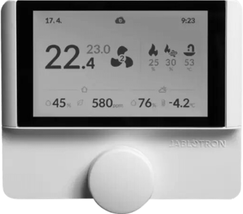 ALFA L - nástenný izbový ovládač pre rekuperácie JABLOTRON Futura so senzorom teploty, vlhkosti a CO2