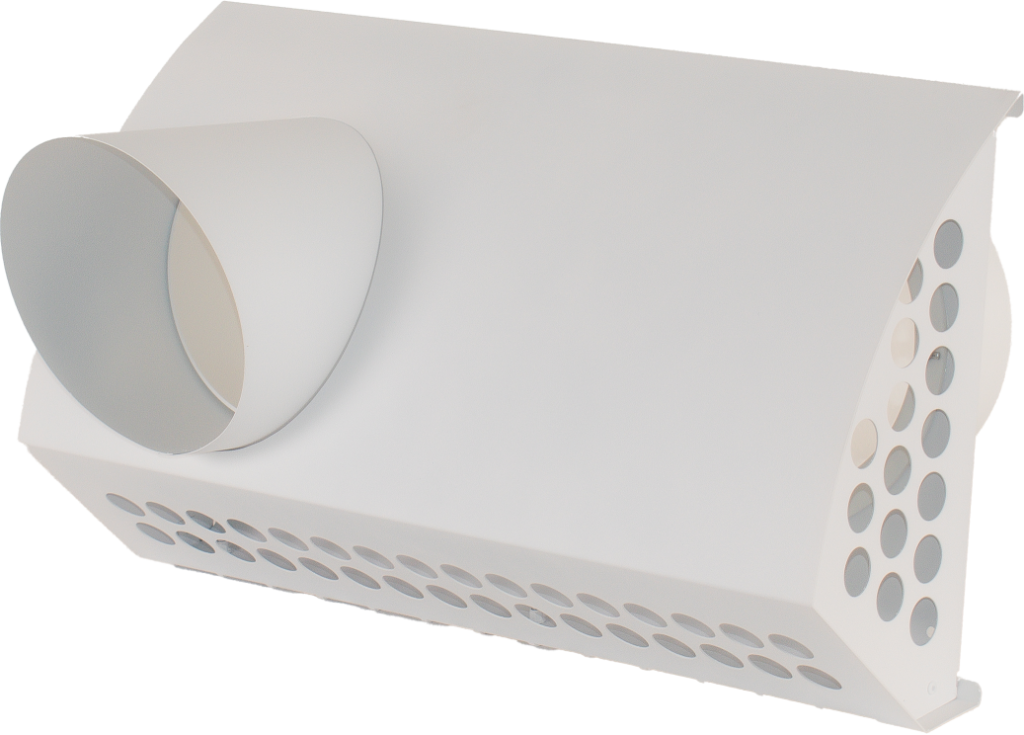 VZ_FBX_HSLV - združený fasádny box horizontálny pre EPP potrubie Ø210 mm, priemer pripojovacieho potrubia Ø 150mm, LAVÝ výfuk, BIELY