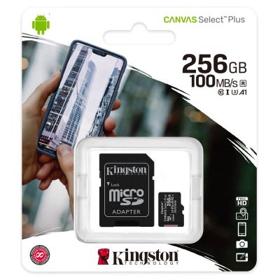 256GB MicroSDXC pamäťová karta KINGSTON Canvas SELECT Plus, Class 10, UHS-I U3 V30 + adaptér
