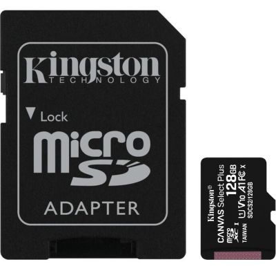 128GB MicroSDXC pamäťová karta KINGSTON Canvas SELECT Plus, Class 10, UHS-I U1 + adaptér