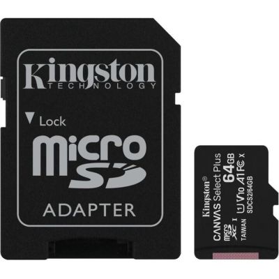 64GB MicroSDXC pamäťová karta KINGSTON Canvas SELECT Plus, Class 10, UHS-I U1 + adaptér