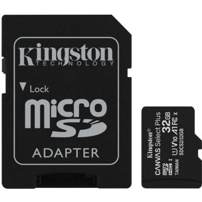 32GB MicroSDHC pamäťová karta KINGSTON Canvas SELECT Plus, Class 10, UHS-I U1 + adaptér